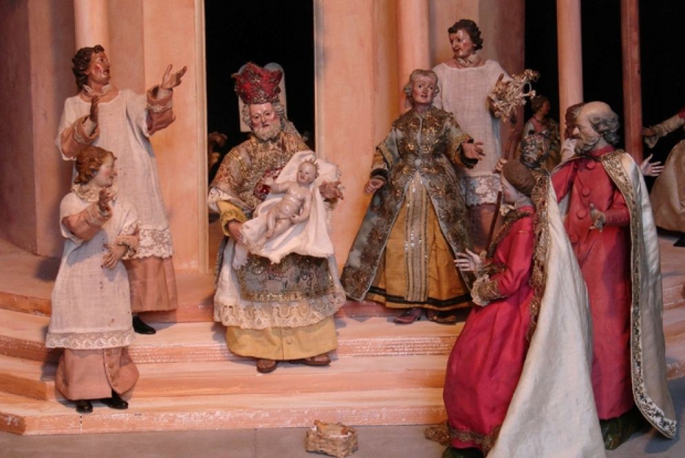 La scena della Visitazione, presepe del Museo Luxoro, Genova