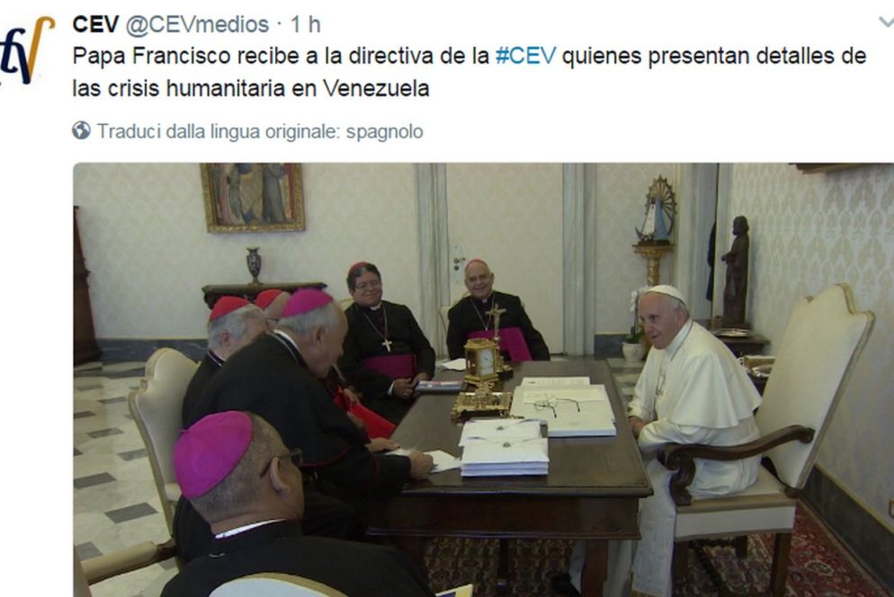 Il tweet della Conferenza episcopale del Venezuela