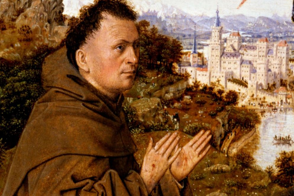 Attribuito a Jan van Eyck, San Francesco riceve le stimmate, particolare, 1395-1401 (WikiCommons)