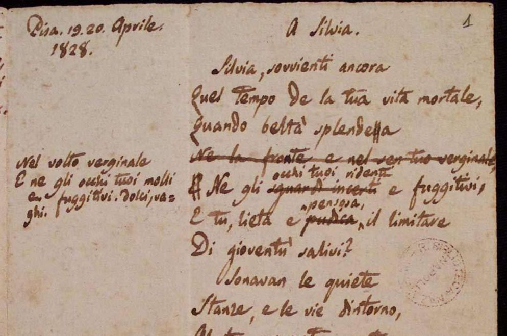 "A Silvia", autografo di Giacomo Leopardi