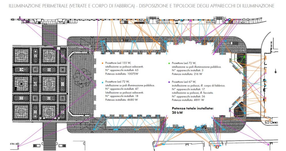 Un dettaglio del progetto di illuminazione perimetrale