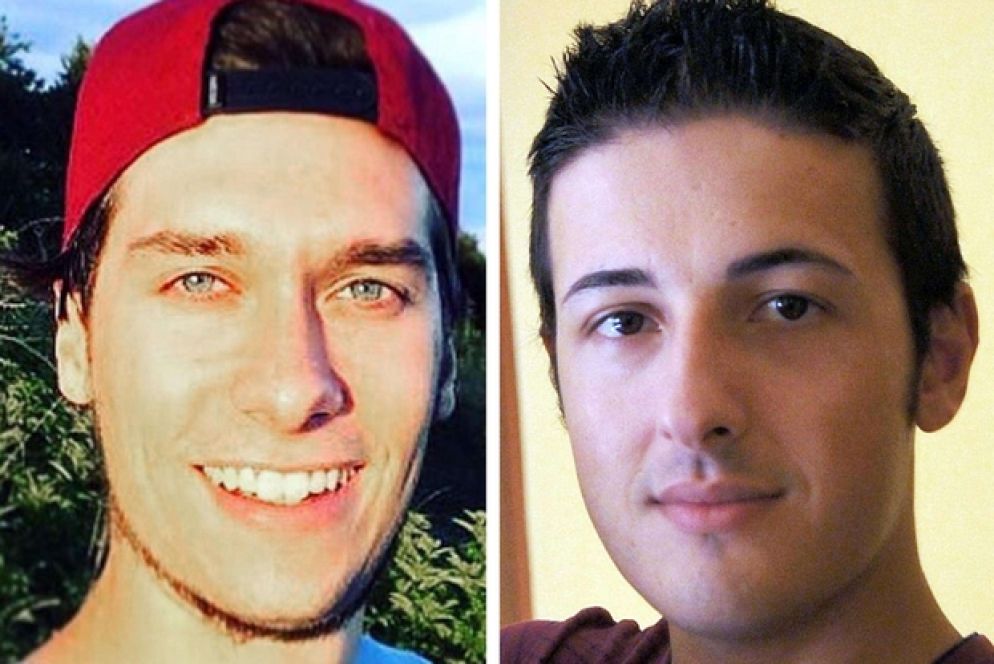 Le due vittime italiane Luca Russo e Bruno Gulotta (a sinistra) in un montaggio Ansa (Le foto sono tratte dai profili social)