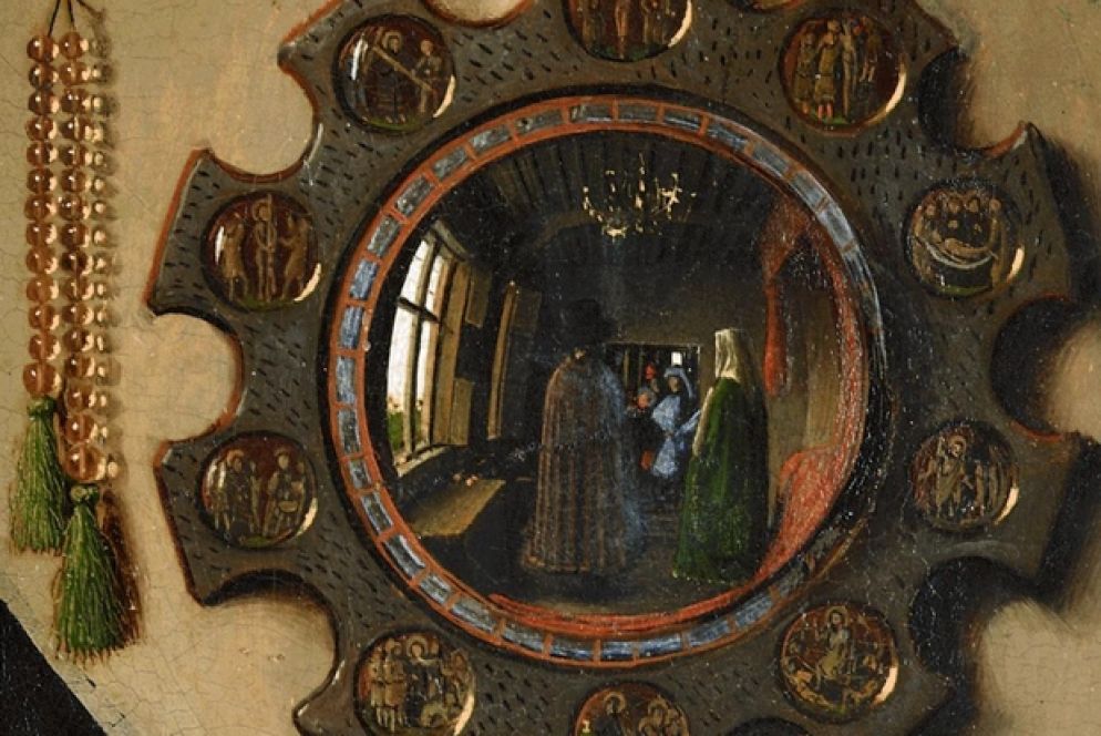 Il dettaglio dello specchio nel quadro dei Coniugi Arnolfini di Jan van Eych