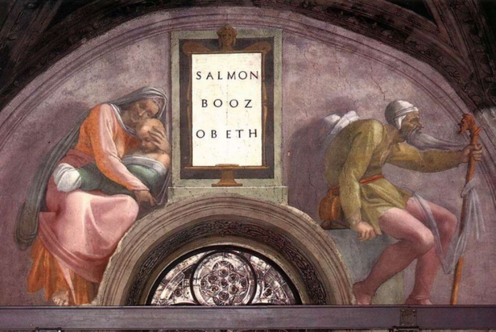 Michelangelo (1475-1564), Antenati di Cristo, a sinistra Rut col figlio Obed, Cappella Sistina