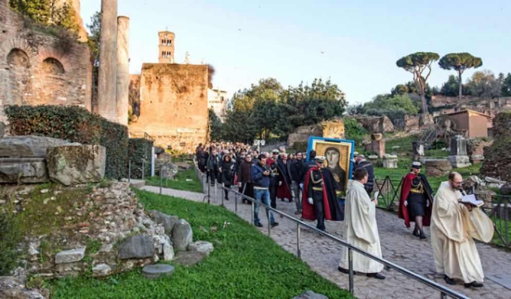 L'arrivo dell'icona bizantina ai Fori Imperiali nel marzo scorso