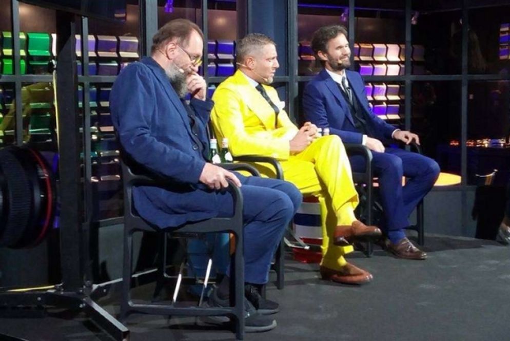 L'architetto De Lucchi, Lapo Elkann e Carlo Cracco alla presentazione di Garage Italia