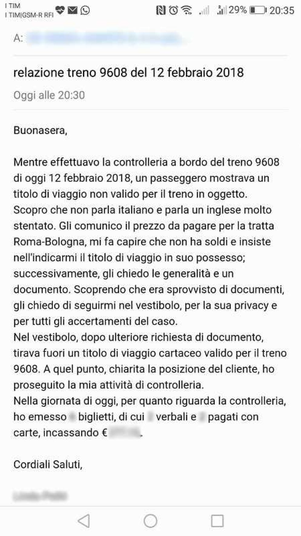 Il verbale della capotreno