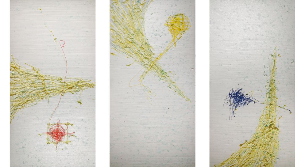 Raul Gabriel, "The new day", pittura sintetica su polistirolo, trittico