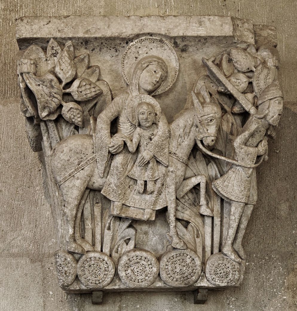 Magister Gislebertus, "Fuga in Egitto", capitello nella cattedrale di Autun (Wikicommons)