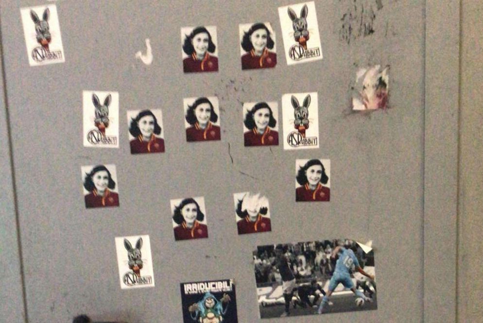 Gli adesivi degli ultrà laziali (Ansa)