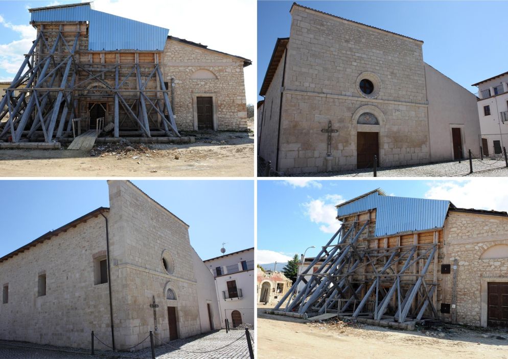 La Chiesa di San Pietro Apostolo ad Onna (L'Aquila). Venne restaurata e inaugurata a maggio 2016 dopo i danni causati dal terremoto del 6 aprile 2009 grazie ad una donazione di 3 milioni di euro del governo tedesco. Berlino scelse di adottare il paese che con i suoi 41 morti è uno dei simboli del sisma come segno di pace per la strage nazifascista nel 1944 nella frazione in cui morirono 17 persone. Durante i lavori di messa in sicurezza la chiesa restituì anche un'inedito e prezioso affresco del 1400