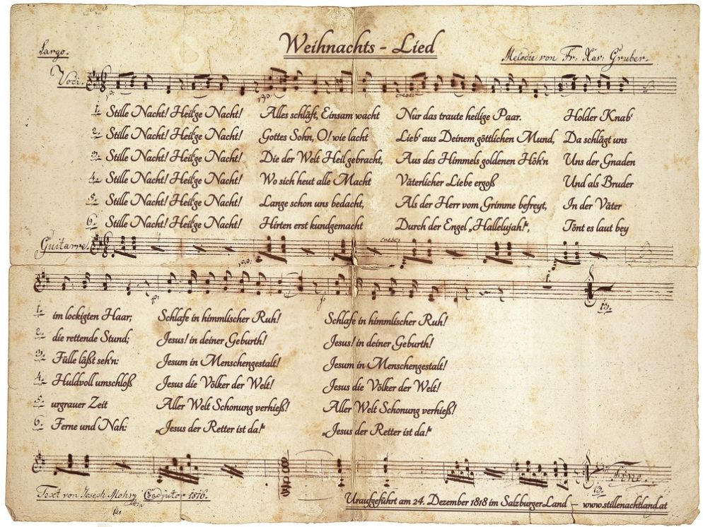 La partitura originale di "Stille Nacht!" firmata da Franz Xaver Gruber
