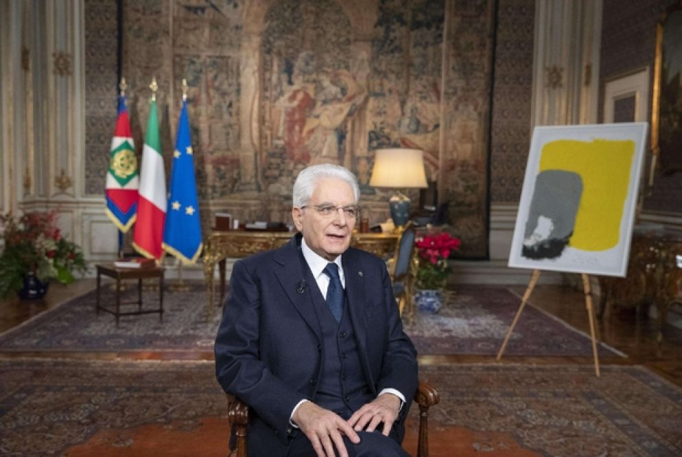 Il presidente Sergio Mattarella durante l'ultimo messaggio di Capodanno a reti unitificate