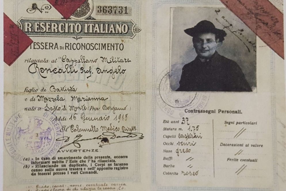 La tessera di appartenenza all'Esercito italiano di Angelo Roncalli