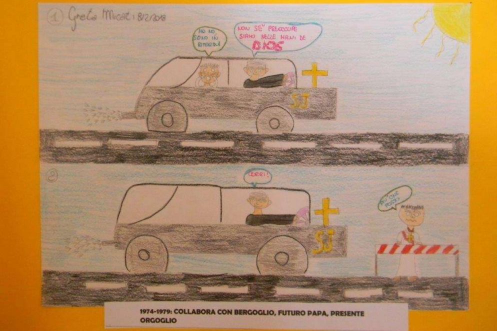 I disegni dei bambini di Pollenza su fratel Mura, autista di Bergoglio, inviati a papa Francesco