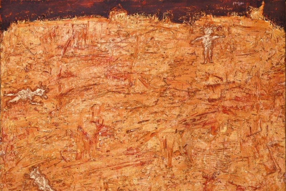 Jean Dubuffet, “Terra arancione con tre uomini” (1953)