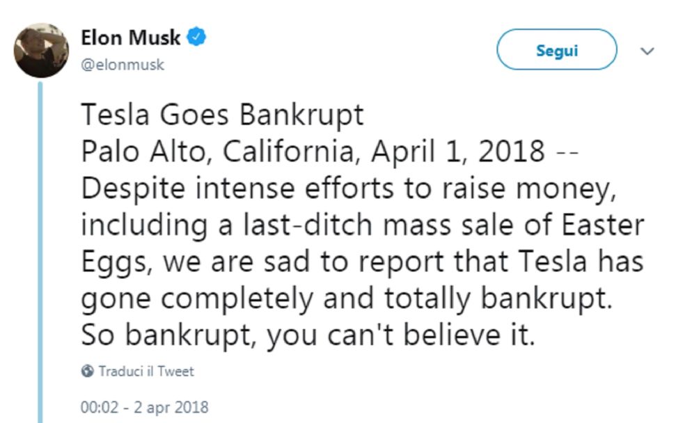 Il pesce d'aprile di Musk