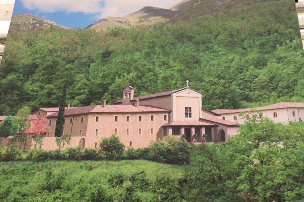 Il progetto del nuovo monastero di San Benedetto a Norcia in Umbria (foto Ansa)