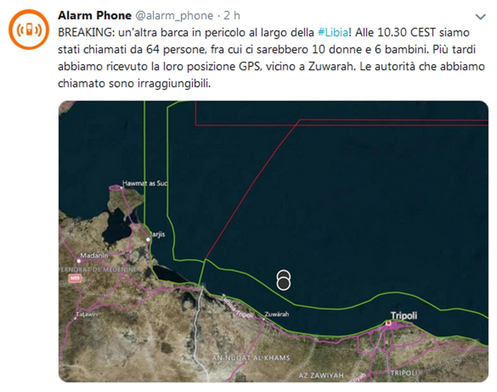 Il tweet di Alarm Phone: la Guardia costiera libica si è resa irreperibile. Anche perché in Libia è di nuovo guerra (via Ansa) - ANSA