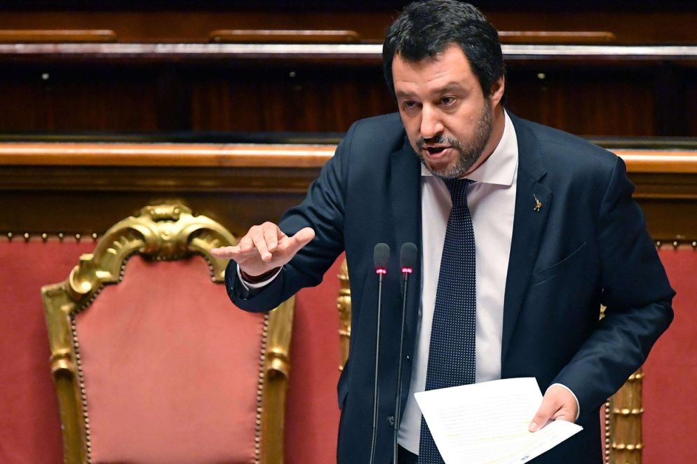Il ministro dell'Interno Matteo Salvini nell'aula di Palazzo Madama