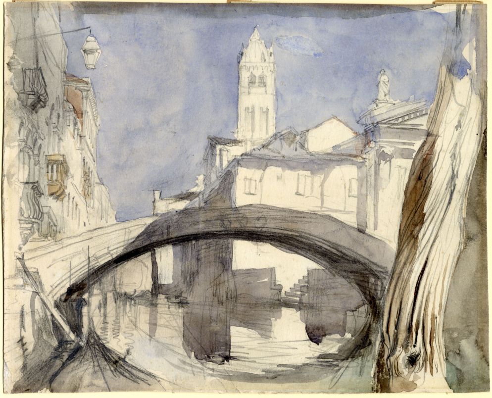 John Ruskin, "Ponte dei Pugni". Matita e acquerello su carta. Ruskin Foundation (Ruskin Library, Lancaster University. Lancaster © Ruskin Foundation, Lancaster)