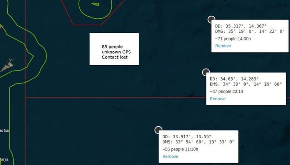 La geolocalizzazione dei barconi tratta dalle posizioni ricevute da Alarm Phone