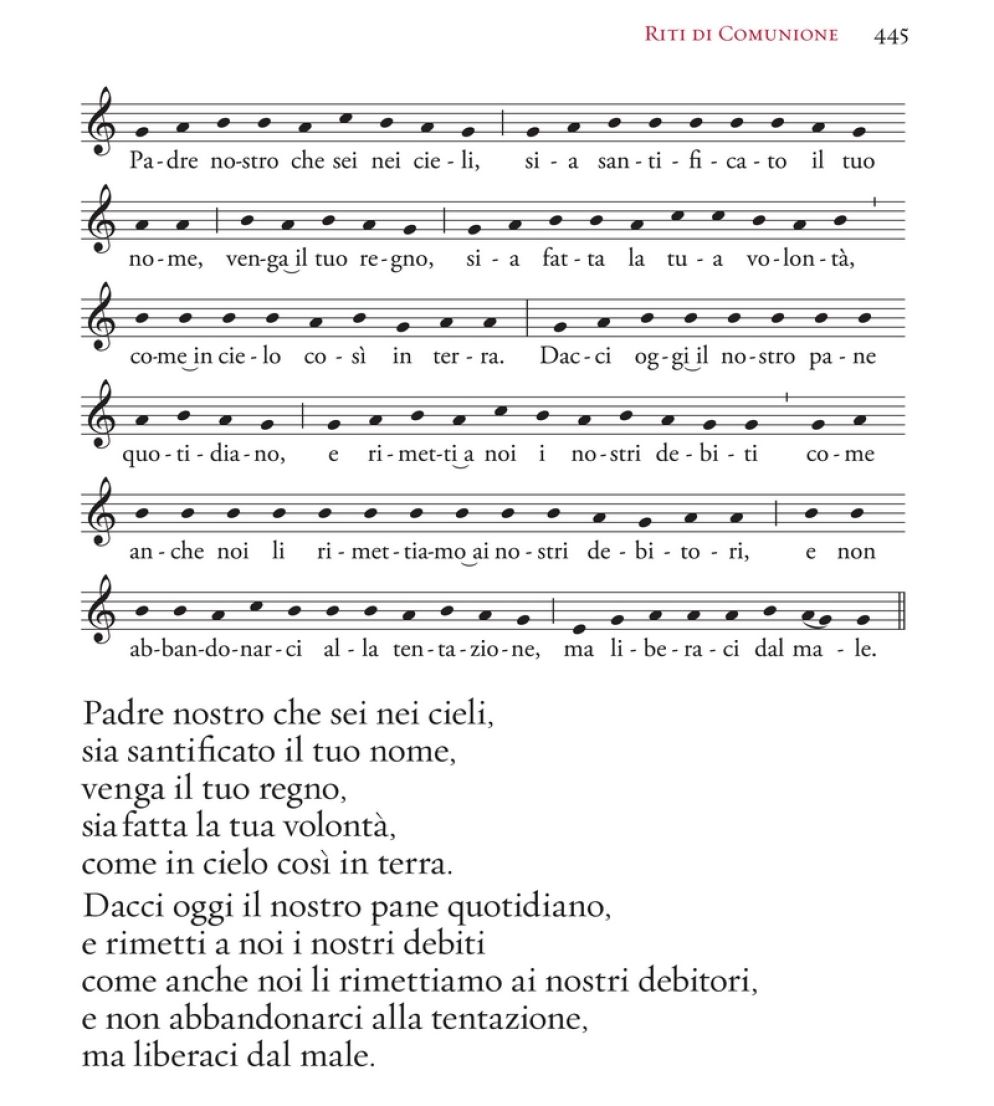 Lo spartito del Padre Nostro tratto dal nuovo Messale Romano - Avvenire