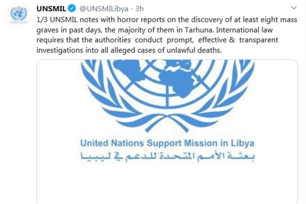 Il tweet dell'Onu sulle fosse comuni in Libia