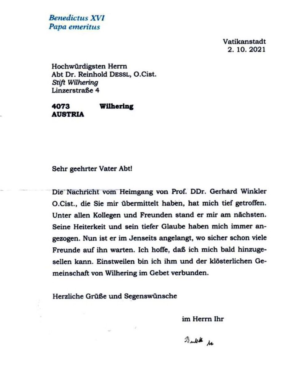 La lettera di Benedetto XVI - tratta dal sito Il Sismografo