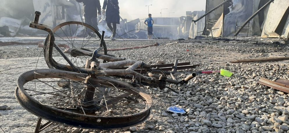 Distruzione nel campo di Moria