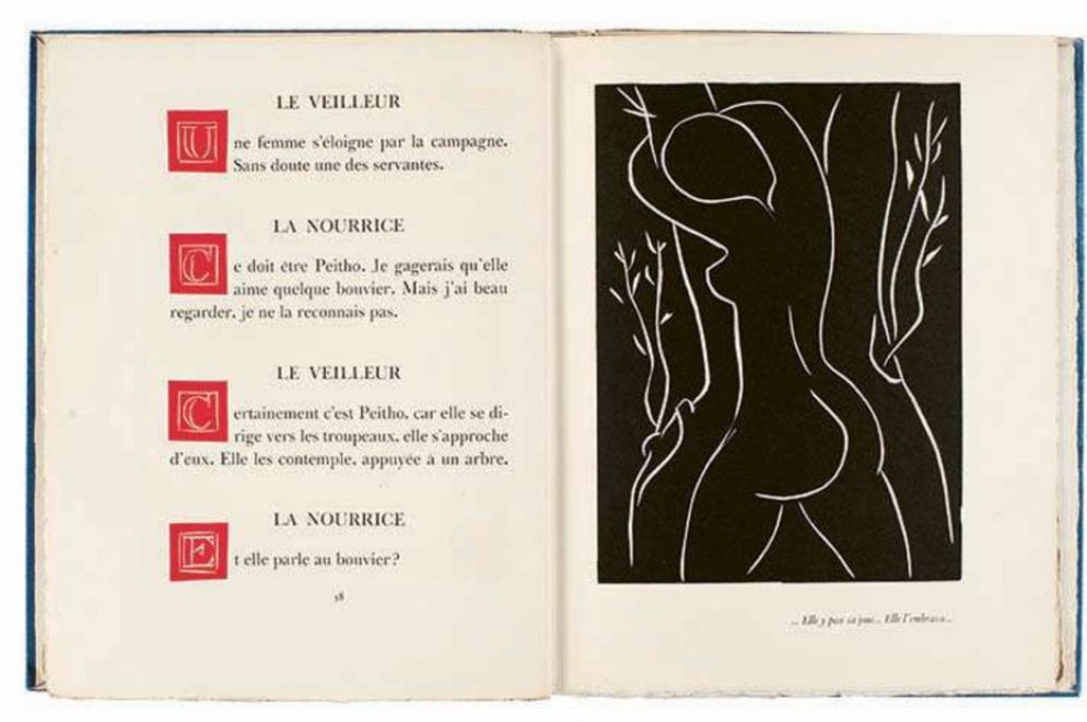 “Pasiphaé”, pp. 58-59 (“Elle y pose sa joue... Elle l’embrasse...”) - Succession H Matisse / Dacs 2020 / Einaudi