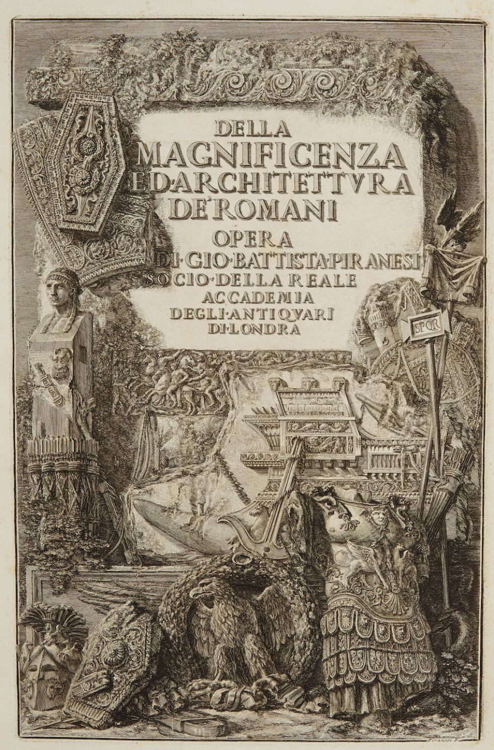 Giambattista Piranesi, Ftrontespizio “Della Magnificenza ed architettura dei Romani” - .