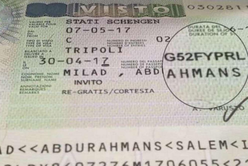 Il dettaglio del visto d'ingresso in Italia concesso a al-Milad (Bija) nel 2017. Il numero di passaporto è stato confermato dal Comitato Onu per le sanzioni