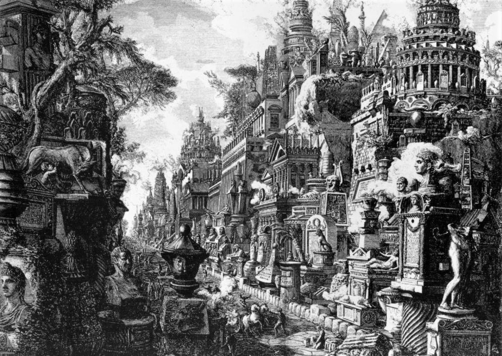 Una prospettiva della Via Appia a Roma in una stampa di Giambattista Piranesi dalle “Antichità Romane” - .