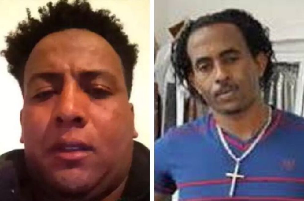 A fianco: Mulu Wedi Issak, accusato di torture: attualmente si troverebbe a Tripoli. Alla sua sinistra: Medhanie Mehred Yedhego, famigerato trafficante eritreo che dopo il 2015 ha lasciato la Libia: a lui, soprannominato il "generale" si deve l’arrivo di circa 400 migranti sulla nave della morte