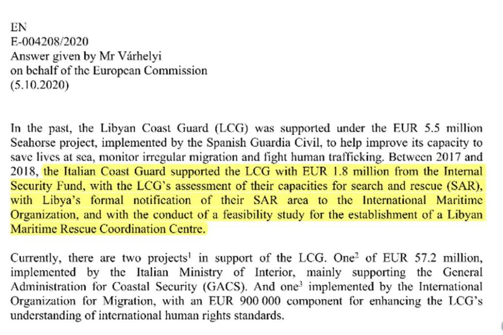 La risposta con cui la Commissione Ue ha confermato che la Sar libica è stata confezionata dall'Italia