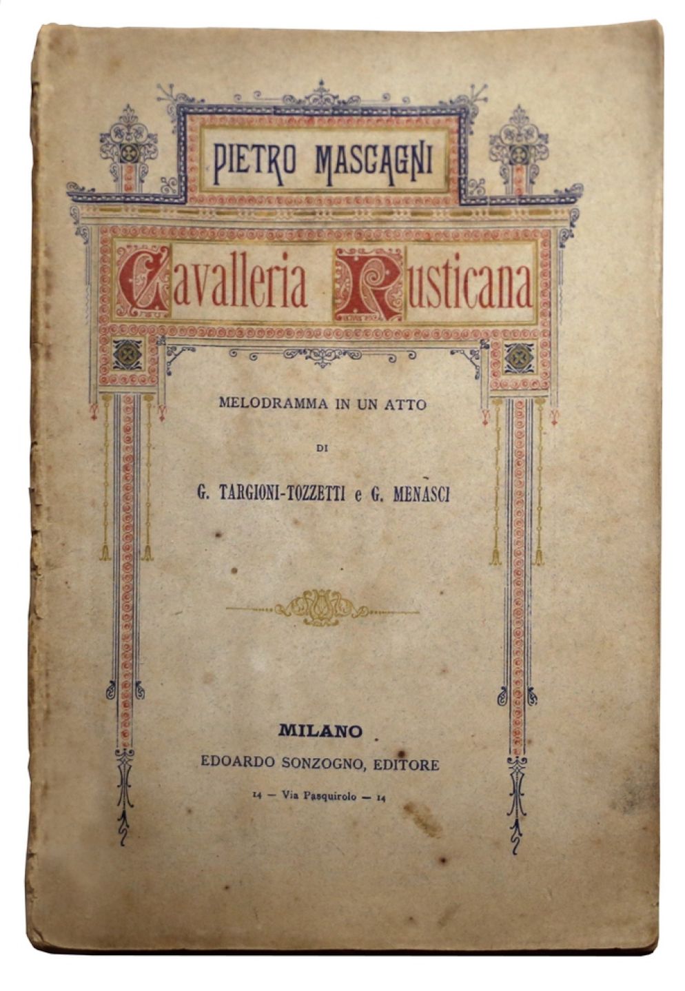 Il primo libretto di “Cavalleria rusticana” che ha debuttato nel 1890 - Archivio Ansa
