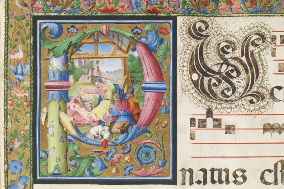 Capolettera dell'introito della Messa del mattino di Natale del Graduale 822 della Certosa di Pavia - Musei Lombardia