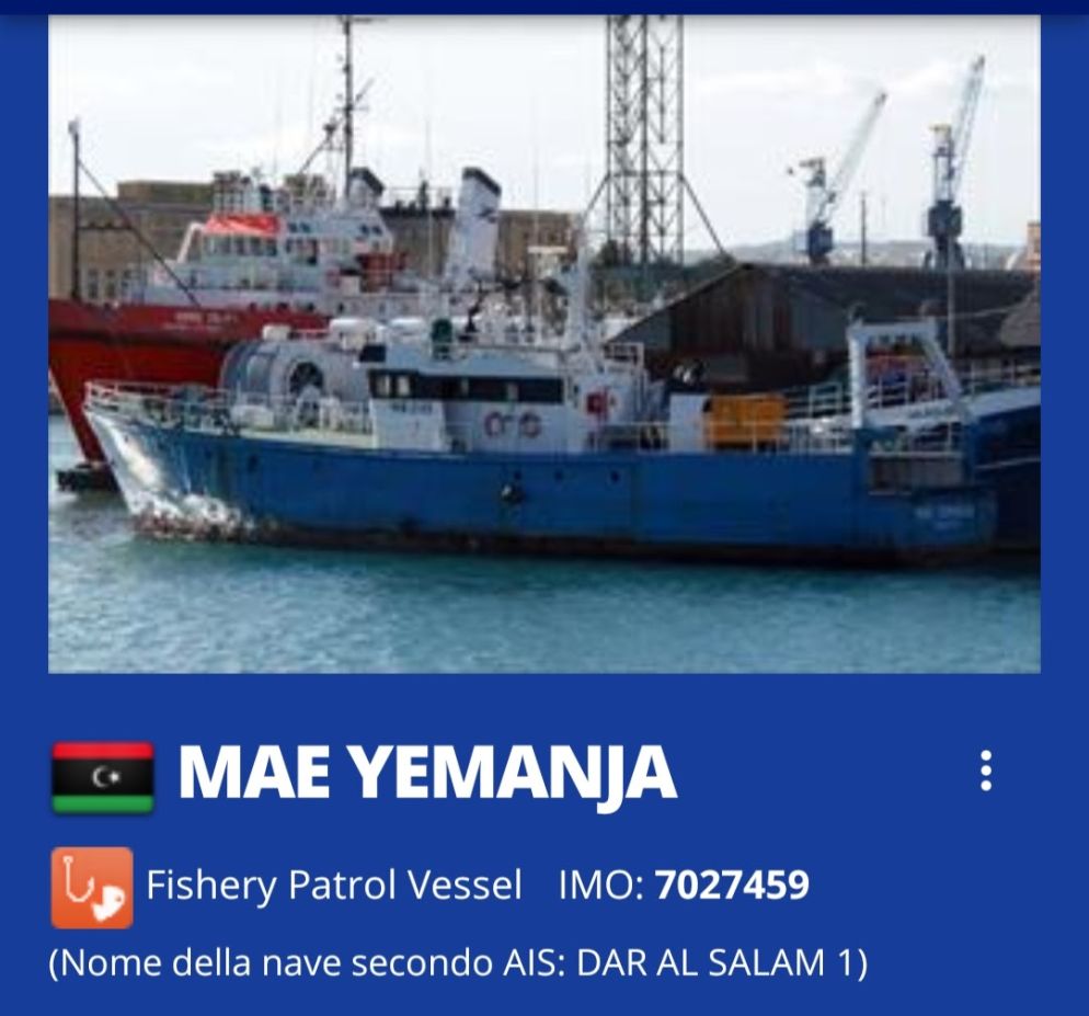 L’attuale scheda registrazione del motopesca Mae Yemenja