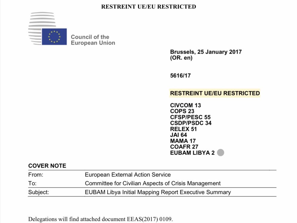 Uno dei dicumenti "riservati" dell'Ue sulla Libia e il ruolo dell'Italia