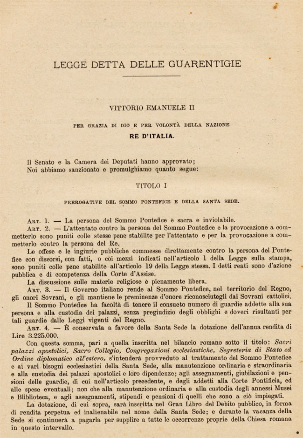 La legge delle Guarentigie