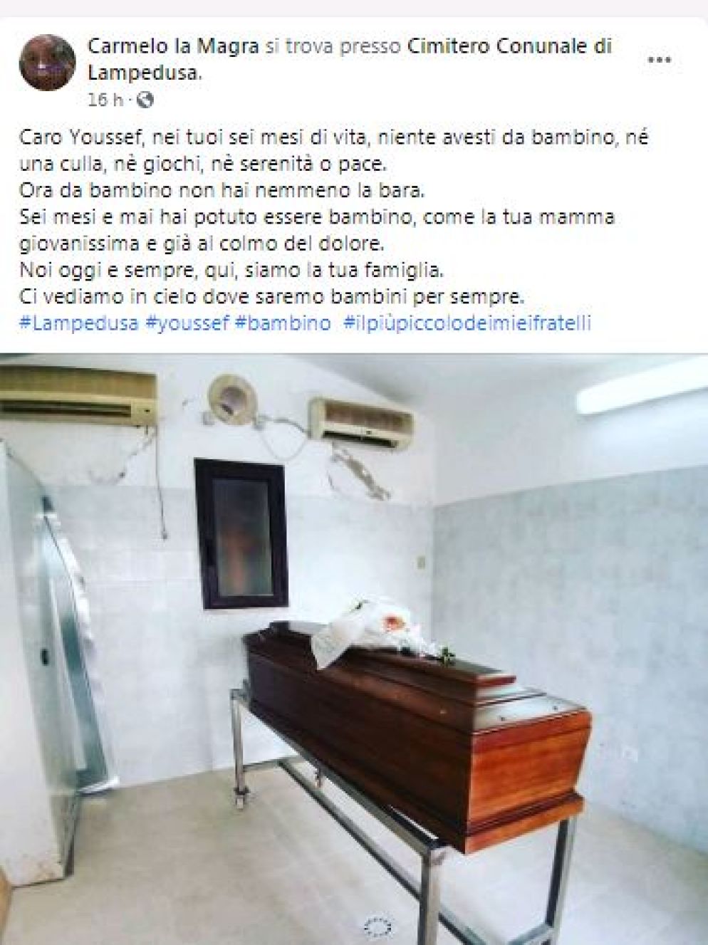 Il post del parroco di Lampedusa - Facebook