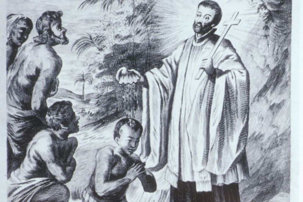 Riproduzione di una antica stampa raffigurante san Francesco Saverio presente nella Biblioteca dei gesuiti - Siciliani