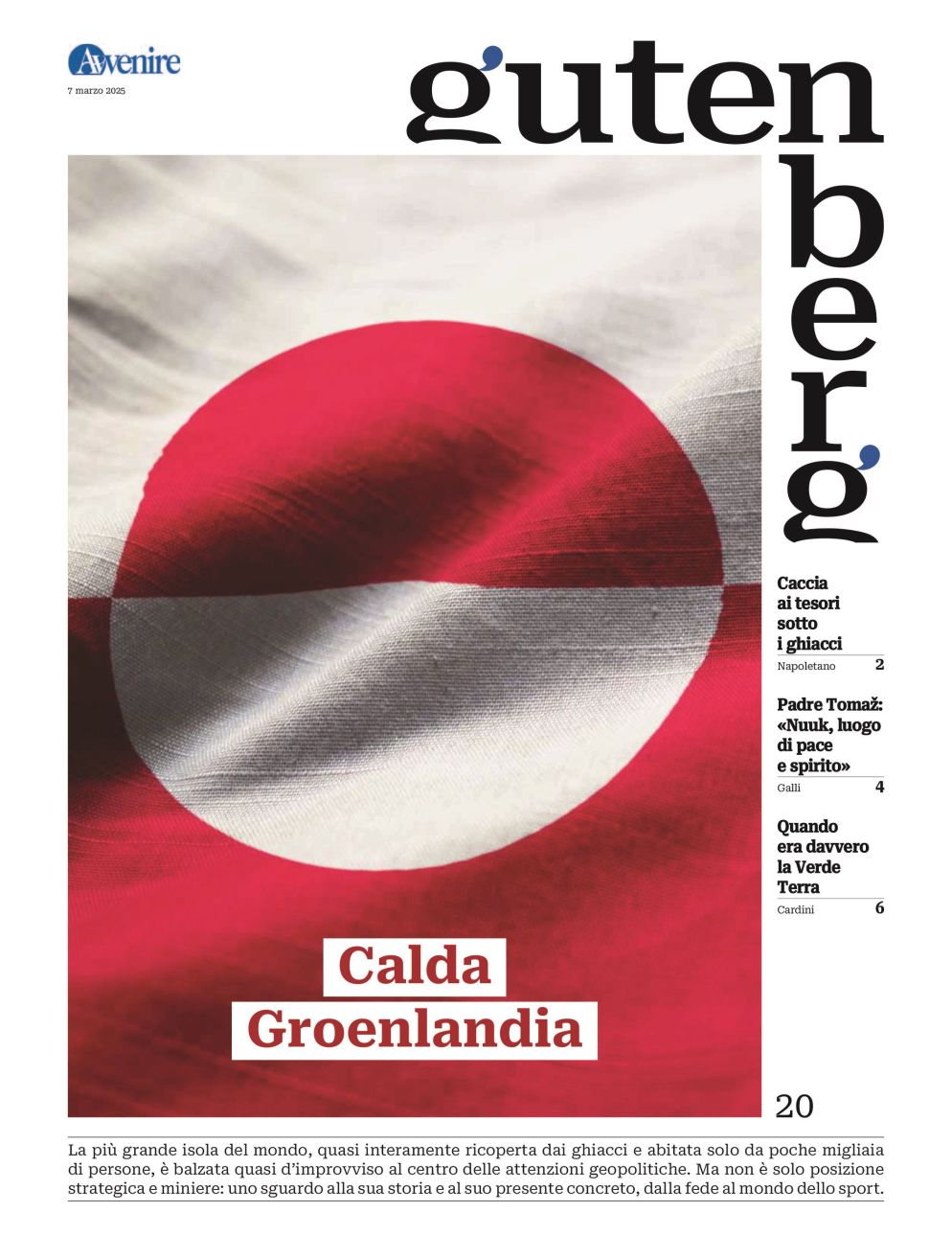 La copertina di "Gutenberg" n. 20, 7 marzo 2025 - -