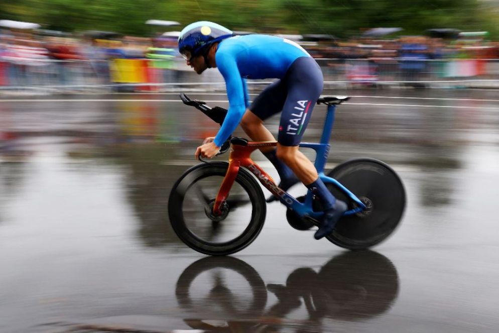 Filippo Ganna durante la sua prova - Reuters