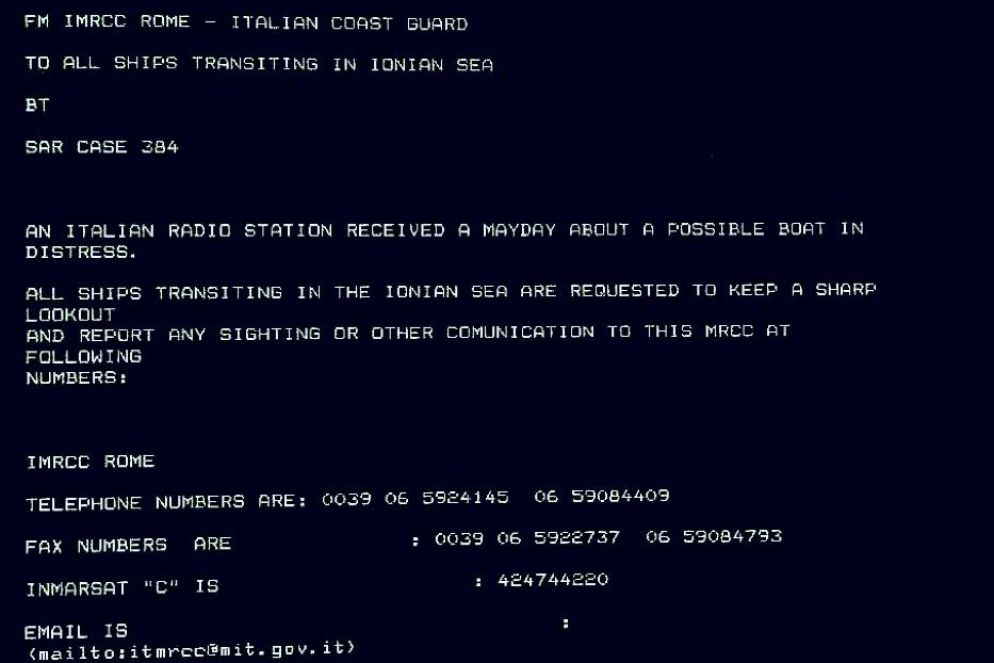 La trascrizione, 23 ore prima del naufragio, dell'alert della Guardia Costiera a tutte le imbarcazioni in navigazione nel Mar Ionio - .