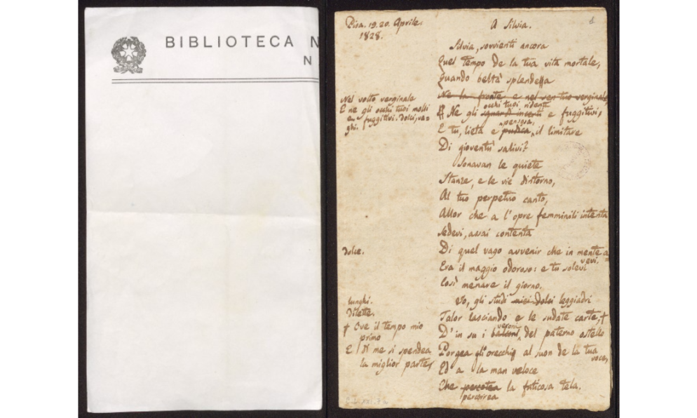 L'autografo di "A Silvia", di Giacomo Leopardi - Biblioteca Nazionale di Napoli