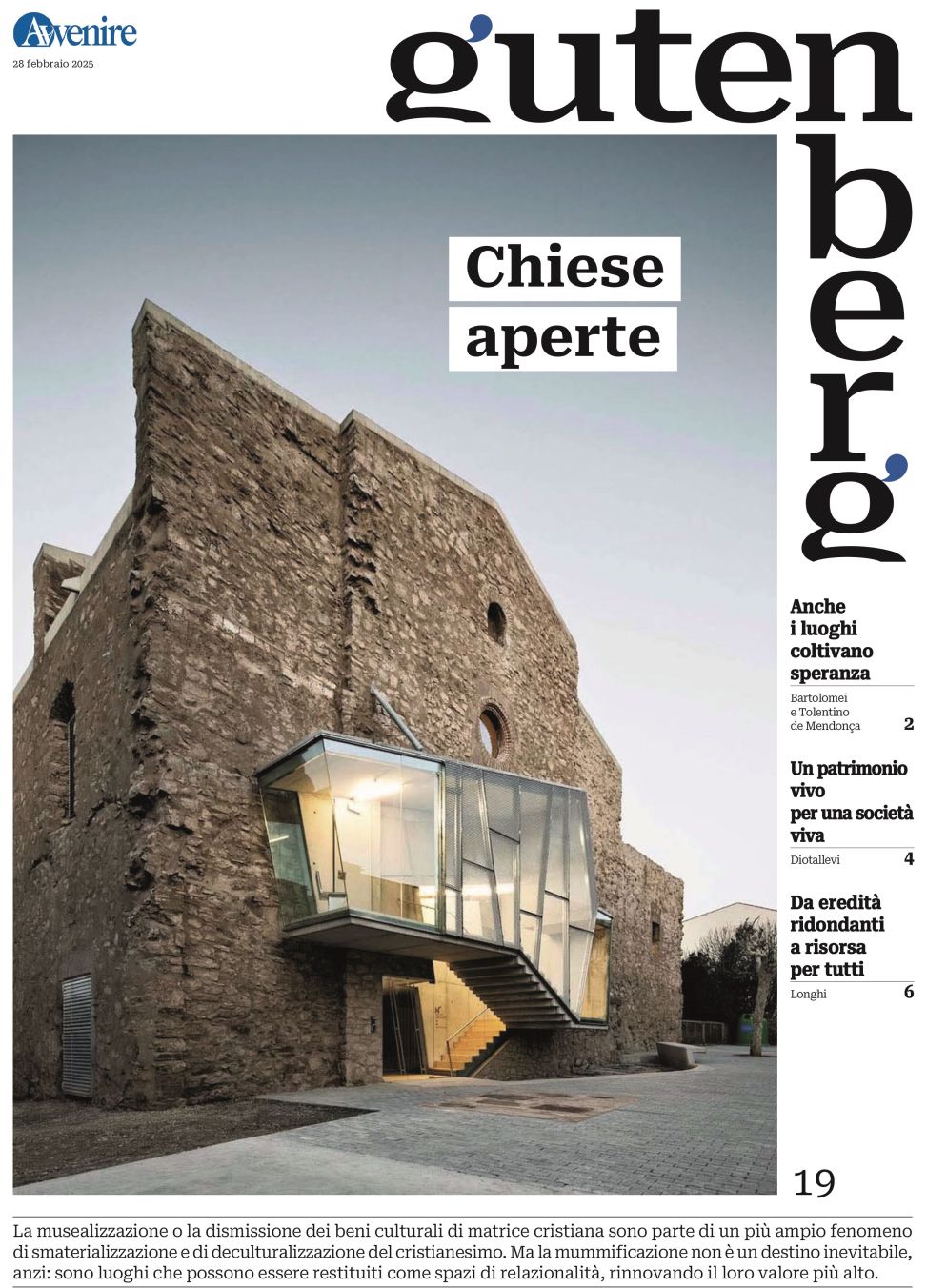La copertina di "Gutenberg" n. 19, 28 febbraio 2025 - -