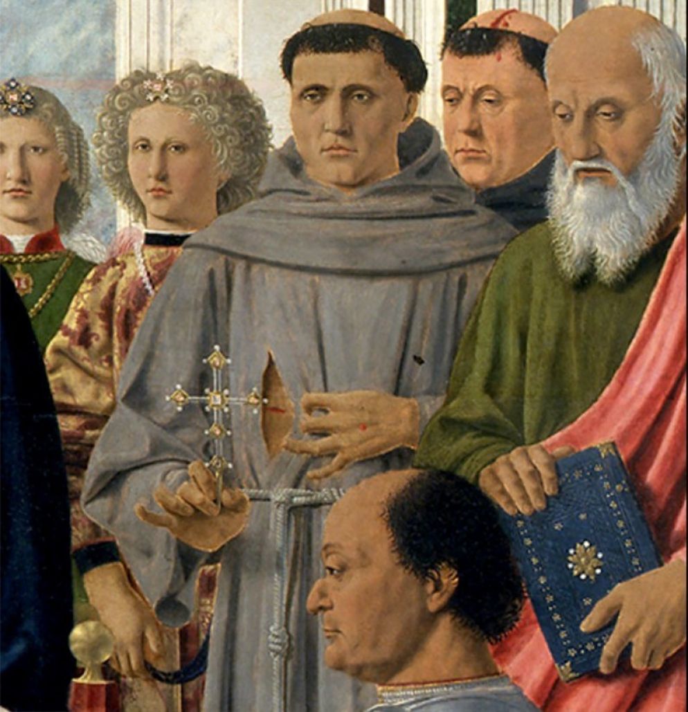 Piero della Francesca, Pala di Brera, part. di San Francesco, 1472 tempera e olio su tavola, 248×170 cm. Pinacoteca di Brera, Milano