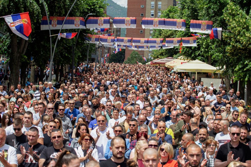 La protesta di ieri a Mitrovica - Reuters